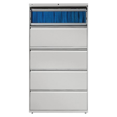 Lateral File 5 drawers. 36 x 19 x 68 in. H. 202 lbs. light grey