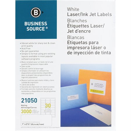 Étiquettes d’adresse premium Paquet de 100 feuilles 1 x 2-5 / 8 po. (3000)