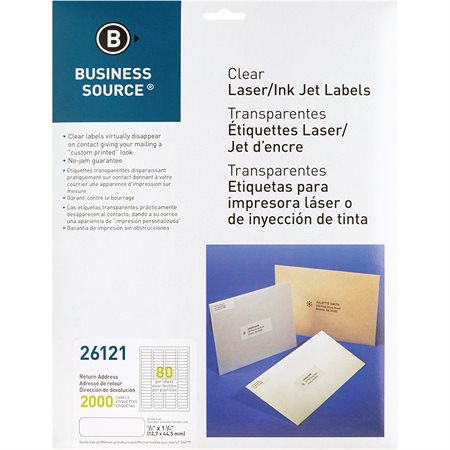 Étiquettes d’adresse transparentes Paquet de 25 feuilles 1 / 2 x 1-3 / 4 po. (2000)