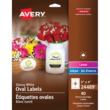 Printable Glossy Labels Oval 3 x 4 in ( pkg 40)