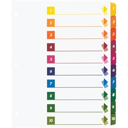 Intercalaires à onglet imprimable 10 onglets 1-10 couleurs varieés. 24 jeux