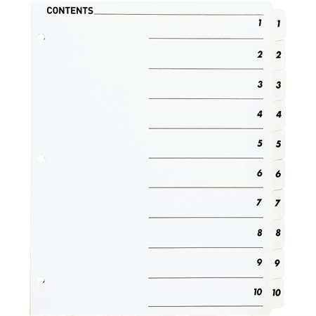 Printable Tab Dividers 10 Tabs 1-10 white. 1 set