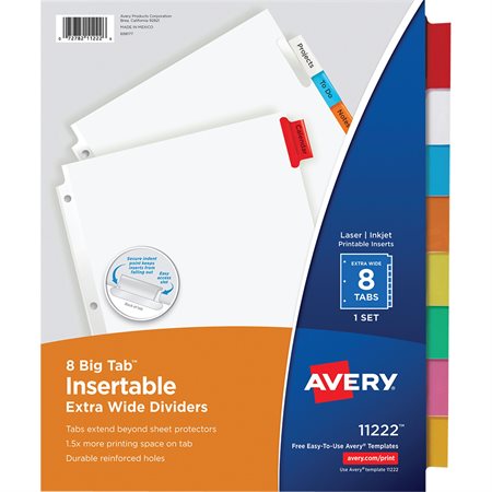 Big Tab Storage Dividers 8 tabs assorted colours