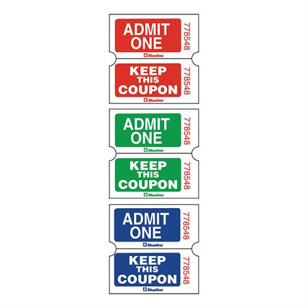 Admission Tickets Roll of 2,000 tickets, double. Assorted Colors . English