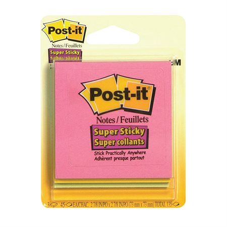 Feuillets recyclés Post-it® Super Sticky - collection Bora Bora 3 x 3 po. Bloc de 90 feuillets ( pqt 3)