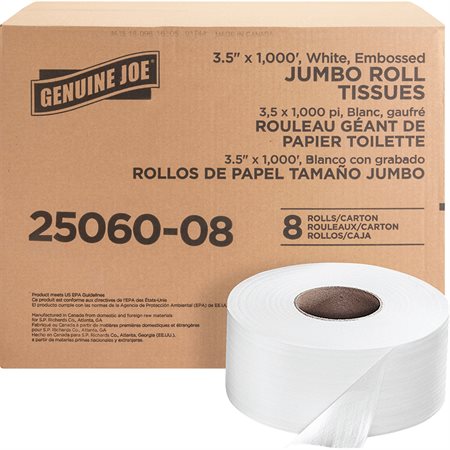 Rouleaux de papier hygiénique Jumbo 3 1 / 2 po x 1000 pi (pqt 8)