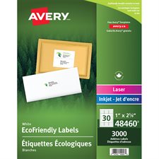 Étiquettes d'adresse blanches Écologiques Boîte de 100 feuilles 2-5/8 x 1" (3000)