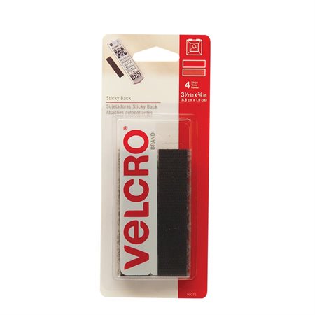 Attaches Velcro® Bandes, 3-1 / 2 x 3 / 4". Paquet de 4. noir