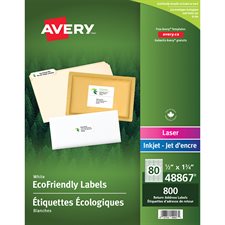 EcoFriendly White Mailing Labels Package of 10 sheets 1-3/4 x 1/2" (800)