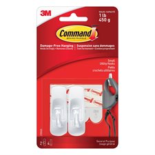 Command™ Adhesive Hooks 2 small hooks with 4 strips Holds 1lb. White