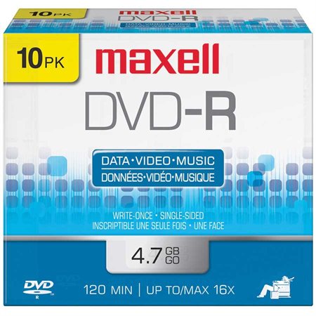 Disque DVD-R inscriptible 16x Avec boîtier pqt 10