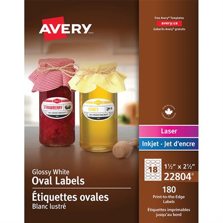 Étiquettes glacées imprimables ovales 1-1 / 2 x 2-1 / 2 po (180 étiquettes)