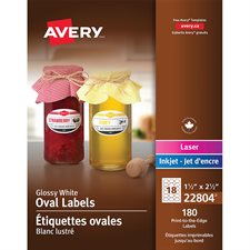Printable Glossy Labels Oval 1-1/2 x 2-1/2 in. (180 labels)
