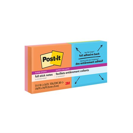 Feuillets entièrement collants Post-it® Super Sticky 3 x 3 po. Rio de Janeiro - paquet de 12