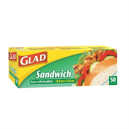 Glad® Reclosable Bag Sandwich, 6 x 6" box of 50