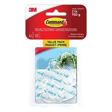 Command™ Adhesive Hooks 6 medium hooks with 12 strips Holds 2lb. Clear