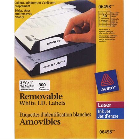Removable I.D. labels 2-5 / 8” x 1” (300)