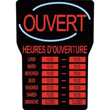 LED open sign with business hours ouvert