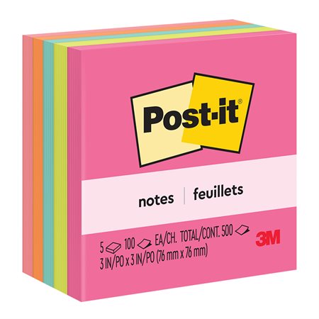 Feuillets originaux Post-it® - collection Le Cap 3 x 3 po bloc de 100 feuillets (pqt 5)