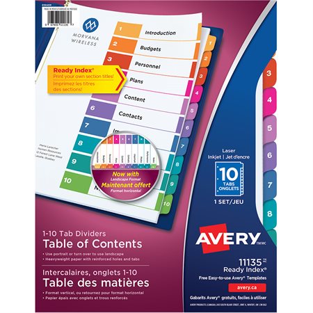 Ready Index® Dividers Assorted colours. 1 set. Printed. 1-10