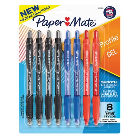 Stylo à bille rétractable Paper Mate® Gel Paquet de 8 couleurs variées