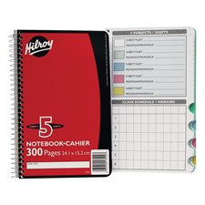 Spiral notebook 5 subjects, 300 pages. assorted