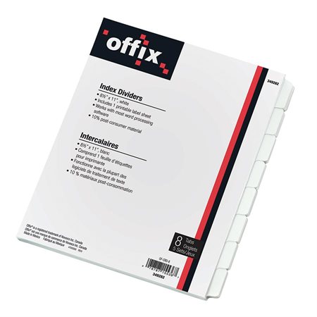Offix® White Index Dividers 8 tabs 5 sets