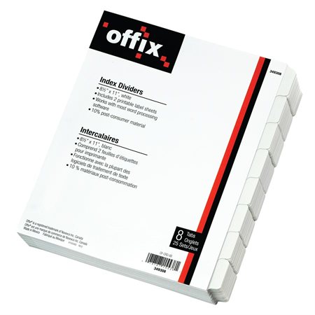 Offix® White Index Dividers 8 tabs 25 sets