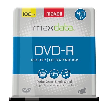 Disque DVD-R inscriptible 16x Sur axe pqt 100