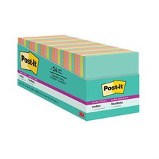 Feuillets Post-it® Super Sticky - collection Miami 3 x 3 po, boîte de rangement bloc de 70 feuillets (pqt 24)