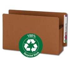 Pochettes de classement latéral 100 % recyclées en fibres rouges Expansion de 3-1 / 2". Boîte de 25 format légal