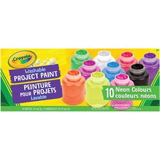 Peinture pour enfants lavable neon - 10 couleurs