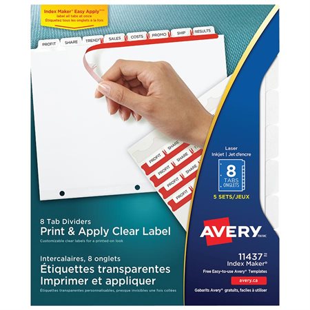 Index Maker® Dividers White. Easy Apply™. 5 sets. 8 tabs