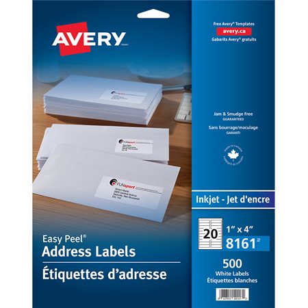 Étiquettes d'adresse blanches Easy Peel® Paquet de 25 feuilles 4 x 1" (500)