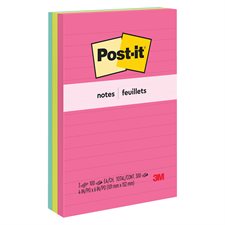 Feuillets originaux Post-it® - collection Le Cap 4 x 6 po, lignés bloc de 100 feuillets (pqt 3)
