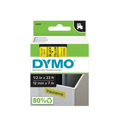 Cartouches D1 pour étiqueteuses Dymo® 12 mm x 7 m noir sur jaune
