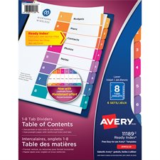 Ready Index® Dividers Assorted colours. 6 sets. Printed. 8 tabs