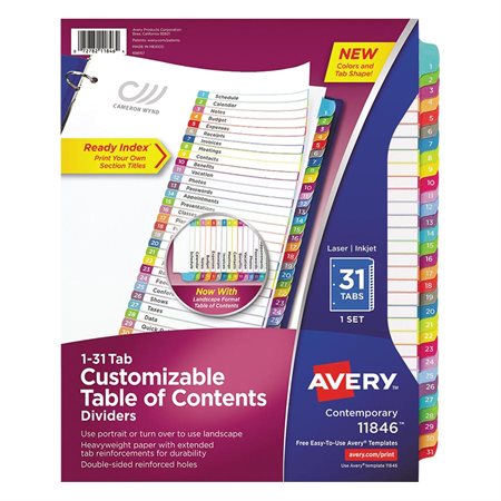 Ready Index® Customizable Table of Contents Dividers 1 - 31