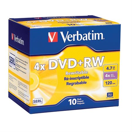 Disque DVD+RW réinscriptible paquet de 10 (avec boîtier mince)