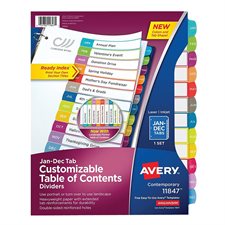 Ready Index® Customizable Table of Contents Dividers Jan-Dec