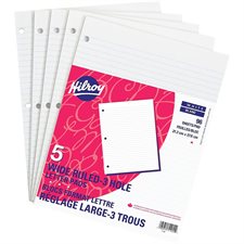 White Figuring Pad Ruled 5/16". Package of 5. 8-3/8 x 10-7/8", 3-hole punched.
