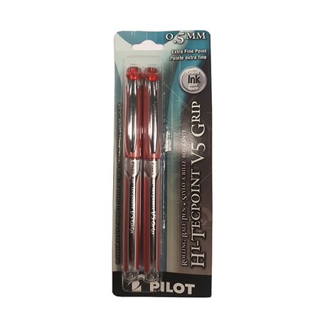 Hi-Tecpoint Grip V5  /  V7 Rolling Ballpoint Pens 0.5 mm. Package of 2 red