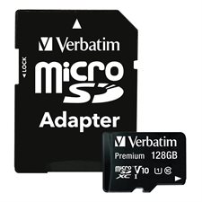 Carte mémoire micro SDHC/SDXC Premium avec adaptateur Classe 10 SDXC, 70 Mo/s. 128 Go