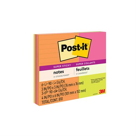 Paquet de notes Post-it® Super Sticky variées