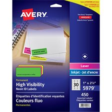 Fluorescent Labels 2-5/8 x 1”. Package of 450. assorted