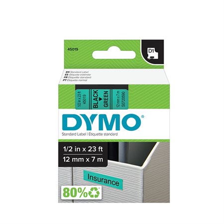 Cartouches D1 pour étiqueteuses Dymo® 12 mm x 7 m noir sur vert