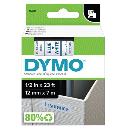 Cartouches D1 pour étiqueteuses Dymo® 12 mm x 7 m bleu sur blanc