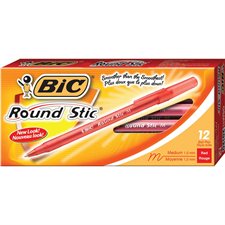 Round Stic™ Ballpoint Pens Medium point, box of 12. red