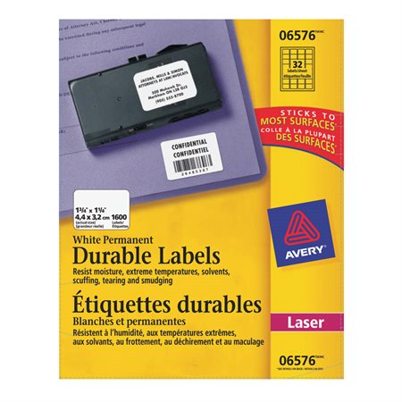 Étiquettes durables blanches TrueBlock™ 1-3 / 4 x 1-1 / 4" (1600)