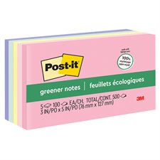 Feuillets plus écologiques Post-it® - collection doux soupçons 3 x 5 po bloc de 100 feuillets (pqt 5)